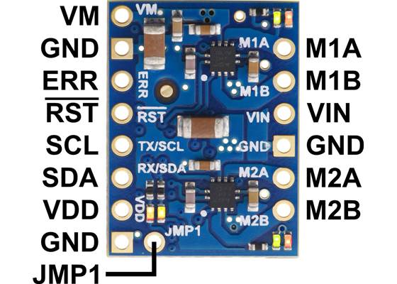 Motoron M2T550 Dual I²C Motor Controller pinout.