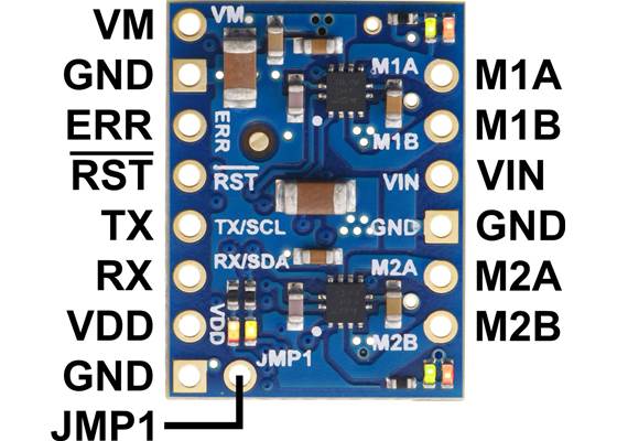 Motoron M2U550 Dual Serial Motor Controller pinout.