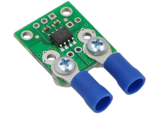 Current sensor carrier with solderless ring terminal connectors (not included).