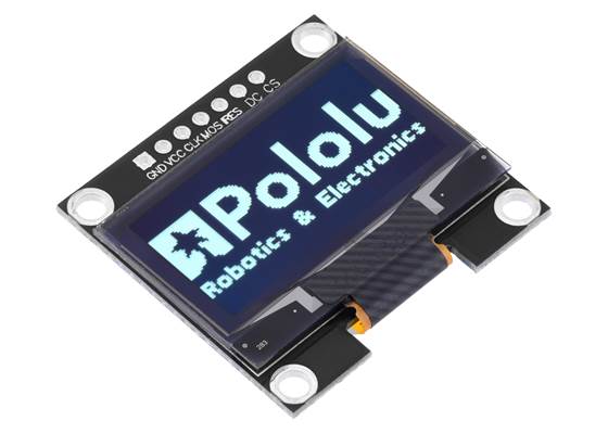Graphical OLED Display: 128&#215;64, 1.3&quot;, White Pixels, SPI, Black PCB.