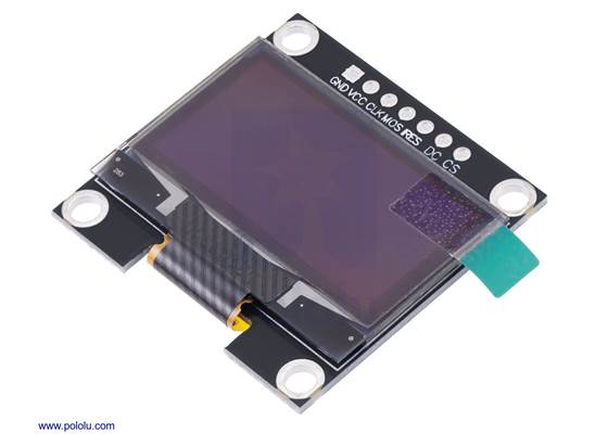 Graphical OLED Display: 128&#215;64, 1.3&quot;, White Pixels, SPI, Black PCB shown as it ships with protective film covering. (1)