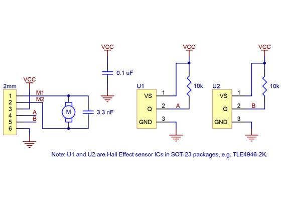Schematic diagram of the integrated Micro Metal Gearmotor encoder.