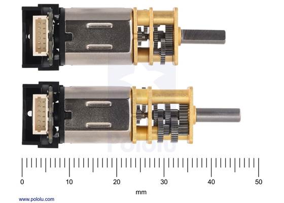 Micro Metal Gearmotor size comparison of 1000:1 (bottom) vs other gear ratios (top).