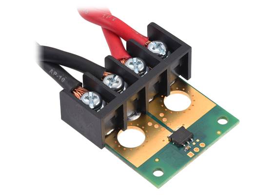 ACS72981 Current Sensor Large Carrier with wires connected by terminal blocks.
