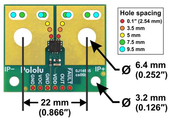 ACS37220 Current Sensor Large Carrier basic hole and slot dimensions.