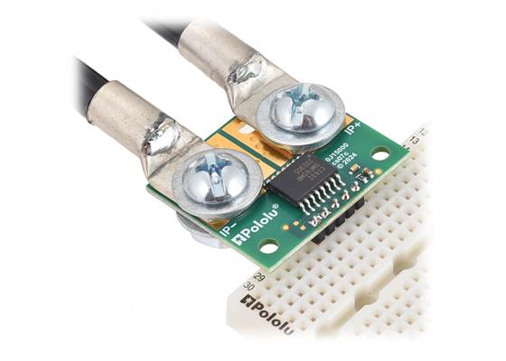 CT432-HSWF20MR TMR Current Sensor Large Carrier with wires connected via solderless ring terminals and header pins soldered for use with a breadboard. (2) (2)