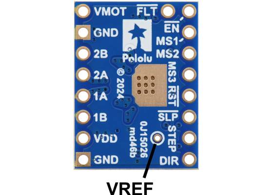VREF pin on the A5984 Stepper Motor Driver Carrier, Blue Edition.