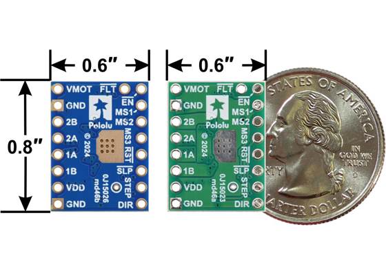 A5984 Stepper Motor Driver Carriers, bottom view with dimensions.
