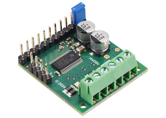 Pololu High-Power Stepper Motor Driver 36v8 with included headers and terminal blocks soldered and shorting block installed.