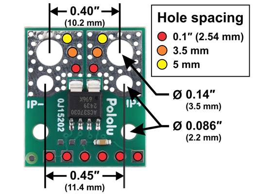 ACS37030 Current Sensor Compact Carrier basic hole dimensions.