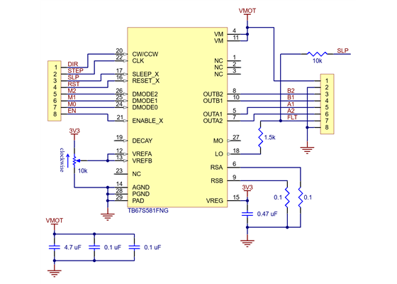 Schematic diagram for the TB67S581FNG stepper motor driver carrier.