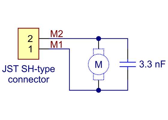 Schematic diagram of the JST SH-Style Connector Board for Micro Metal Gearmotors, 2-Pin, Back-Entry/Side-Entry.