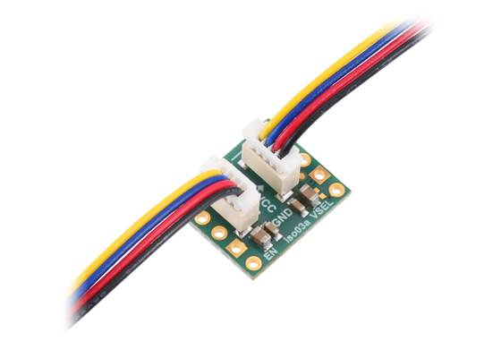 Pololu I²C Isolator with Isolated Power and Connectors, ISO1640, MIE1W0505BGLVH, connected with 4-pin JST SH-style cables (not included).