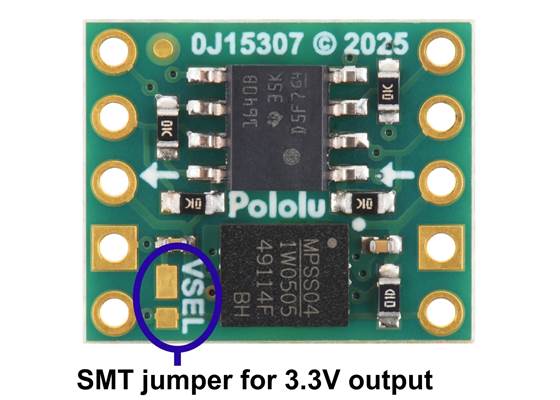 An SMT jumper can be added here to connect VSEL to GND2, which sets VOUT to 3.3V.