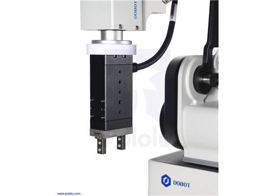 RobustMotion RM-EGB Series 16D Gripper mounted to a Dobot MG400 Robot Arm with a 3D-printed adapter.