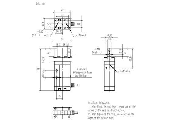 Dimensions (in mm) of the RobustMotion RM-EGB Series 20D Gripper.