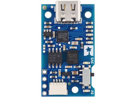 Pololu Isolated USB-to-I²C Adapter with Isolated Power, top view.