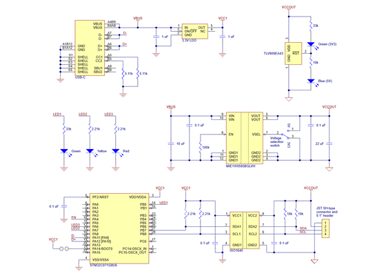 Schematic diagram of the Pololu Isolated USB-to-I²C Adapter with Isolated Power.