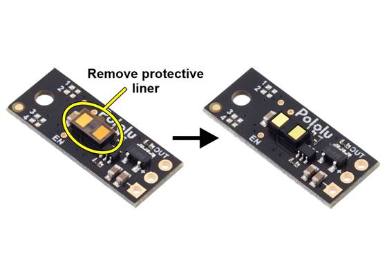 The Pololu Digital Distance Sensor might ship with a protective liner covering the sensor IC that must be removed before use.