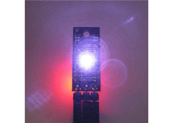 A camera with no IR filter shows the infrared light emitted by a Pololu Digital Distance Sensor (this light is eye-safe and not visible to the naked eye).