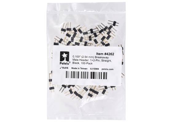 0.100″ (2.54 mm) Breakaway Male Header: 1x2-Pin, Straight, Black, 100-Pack. (1)