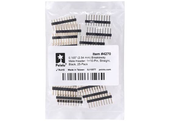 0.100″ (2.54 mm) Breakaway Male Header: 1x10-Pin, Straight, Black, 25-Pack. (1)