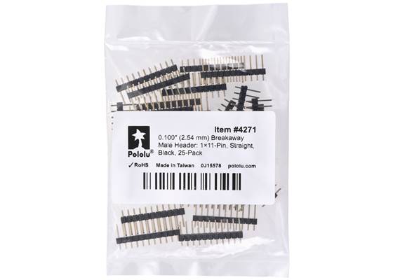 0.100″ (2.54 mm) Breakaway Male Header: 1x11-Pin, Straight, Black, 25-Pack. (1)