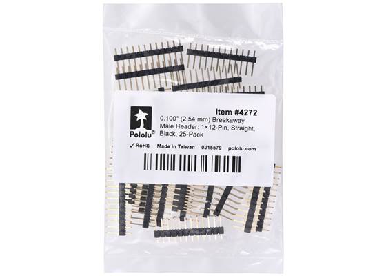0.100″ (2.54 mm) Breakaway Male Header: 1x12-Pin, Straight, Black, 25-Pack. (1)