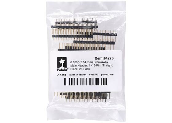 0.100″ (2.54 mm) Breakaway Male Header: 1x16-Pin, Straight, Black, 25-Pack. (1)