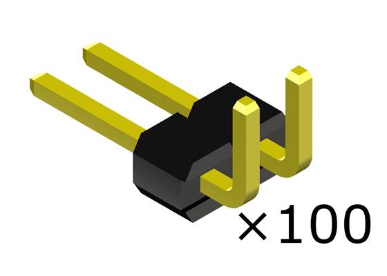 0.100″ (2.54 mm) Breakaway Male Header: 1x2-Pin, Right Angle, Black, 100-Pack.