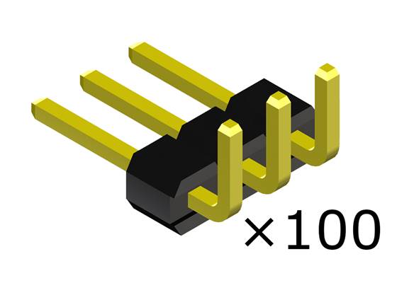 0.100″ (2.54 mm) Breakaway Male Header: 1x3-Pin, Right Angle, Black, 100-Pack.