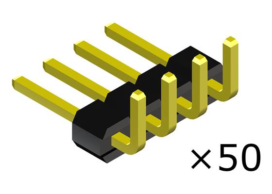0.100″ (2.54 mm) Breakaway Male Header: 1x4-Pin, Right Angle, Black, 50-Pack.