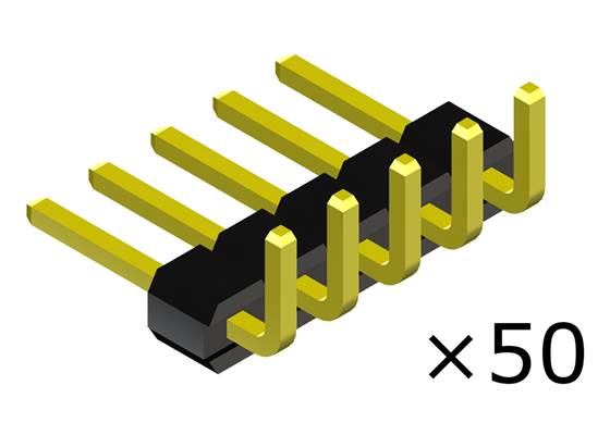 0.100″ (2.54 mm) Breakaway Male Header: 1x5-Pin, Right Angle, Black, 50-Pack.