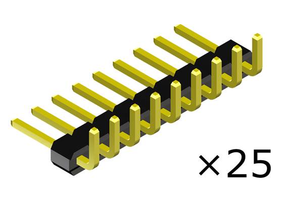 0.100″ (2.54 mm) Breakaway Male Header: 1x9-Pin, Right Angle, Black, 25-Pack.