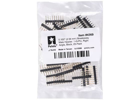 0.100″ (2.54 mm) Breakaway Male Header: 1x9-Pin, Right Angle, Black, 25-Pack. (1)