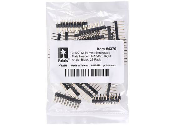0.100″ (2.54 mm) Breakaway Male Header: 1x10-Pin, Right Angle, Black, 25-Pack. (1)