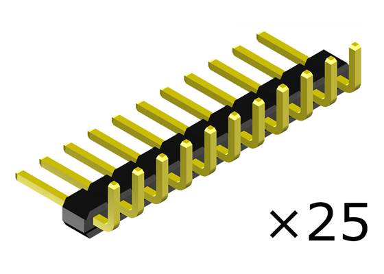 0.100″ (2.54 mm) Breakaway Male Header: 1x11-Pin, Right Angle, Black, 25-Pack.