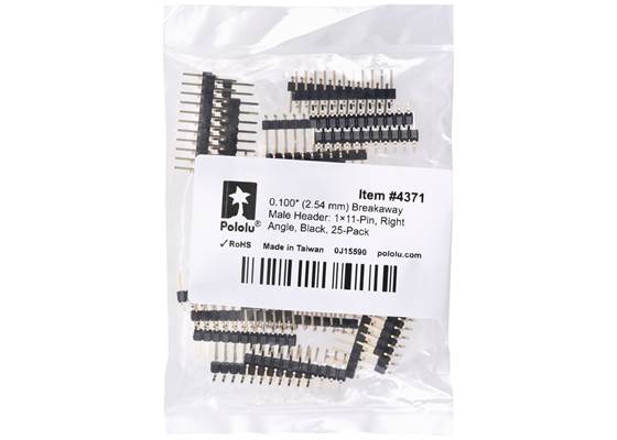 0.100″ (2.54 mm) Breakaway Male Header: 1x11-Pin, Right Angle, Black, 25-Pack. (1)
