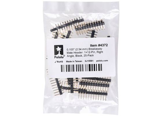 0.100″ (2.54 mm) Breakaway Male Header: 1x12-Pin, Right Angle, Black, 25-Pack. (1)