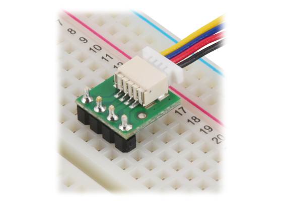 Breakout for JST SH-Style Connector, 4-Pin Male Side-Entry in a breadboard.