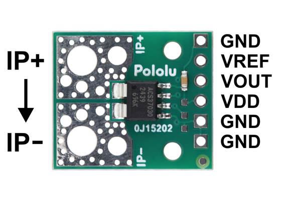 ACS37030 Current Sensor Compact Carrier pinout.