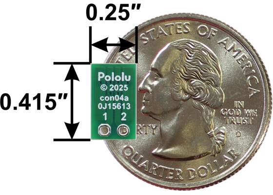 Breakout for JST SH-Style Connector, 2-Pin Male, bottom view with dimensions.