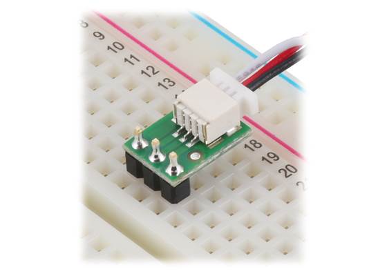 Breakout for JST SH-Style Connector, 3-Pin Male Side-Entry in a breadboard.