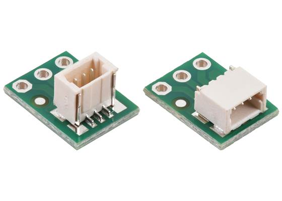 Breakout for JST SH-Style Connector, 3-Pin Male (Top-Entry version on left, Side-Entry version on right).