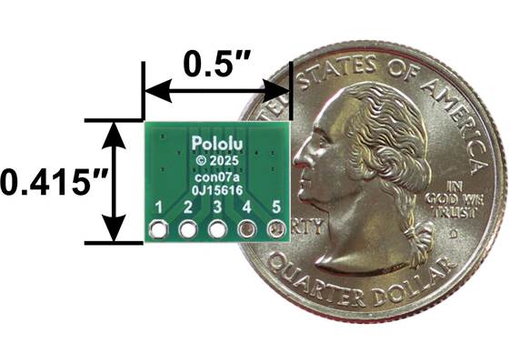 Breakout for JST SH-Style Connector, 5-Pin Male, bottom view with dimensions.