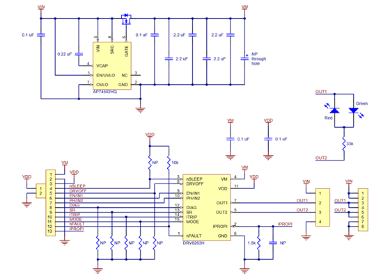Schematic diagram of the DRV8263H Single Brushed DC Motor Driver Carrier.