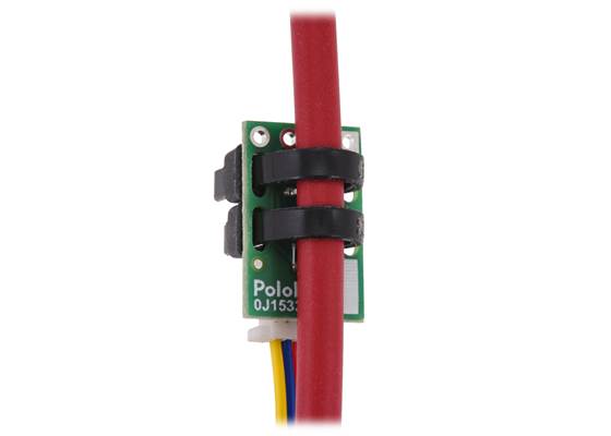 CT220 Contactless Current Sensor Carrier attached to a wire with zip ties and connected with a 4-pin JST SH-style cable.