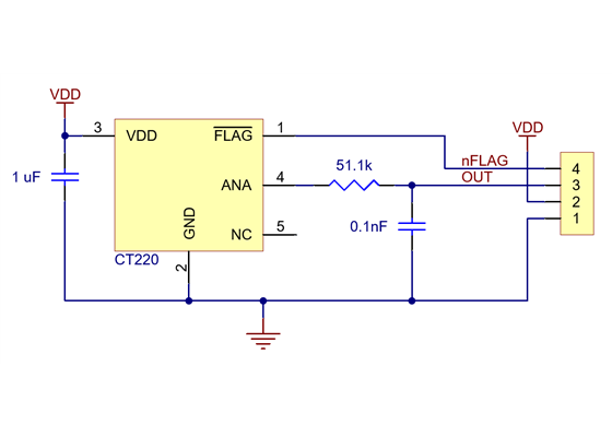 Schematic diagram of the CT220 Contactless Current Sensor Carrier.