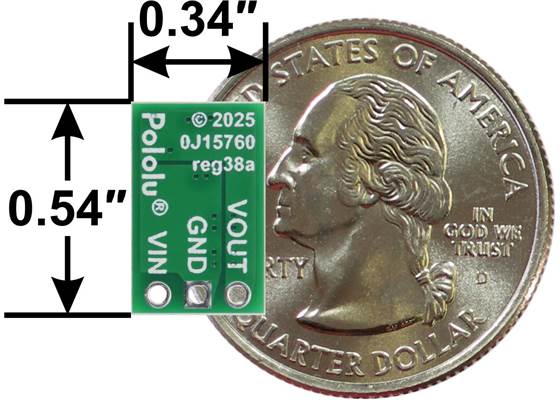 Step-Up Voltage Regulator U3V9Fx, bottom view with dimensions.