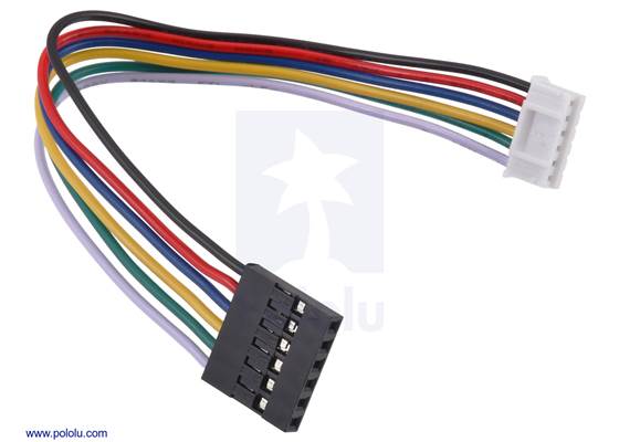 JST PH-Style Cable with Female Pins for 0.1" Housings, 6-Pin, 12cm with a 1×6-pin crimp connector housing added.